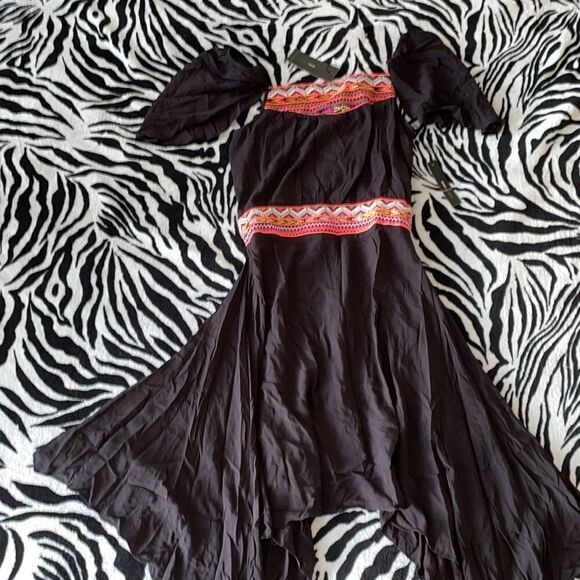 BCBG maxazaria embrodiered black Aztec print asymmetrical summer dress - Picture 6 of 10